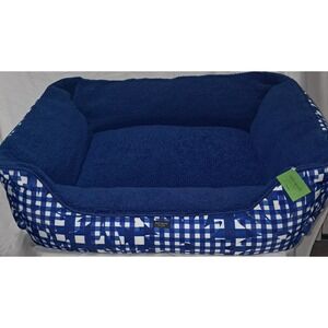 Kate Spade Navy Daisy Gingham Dog Bed‎ Plush Cozy Pet Bed New 28x22x10